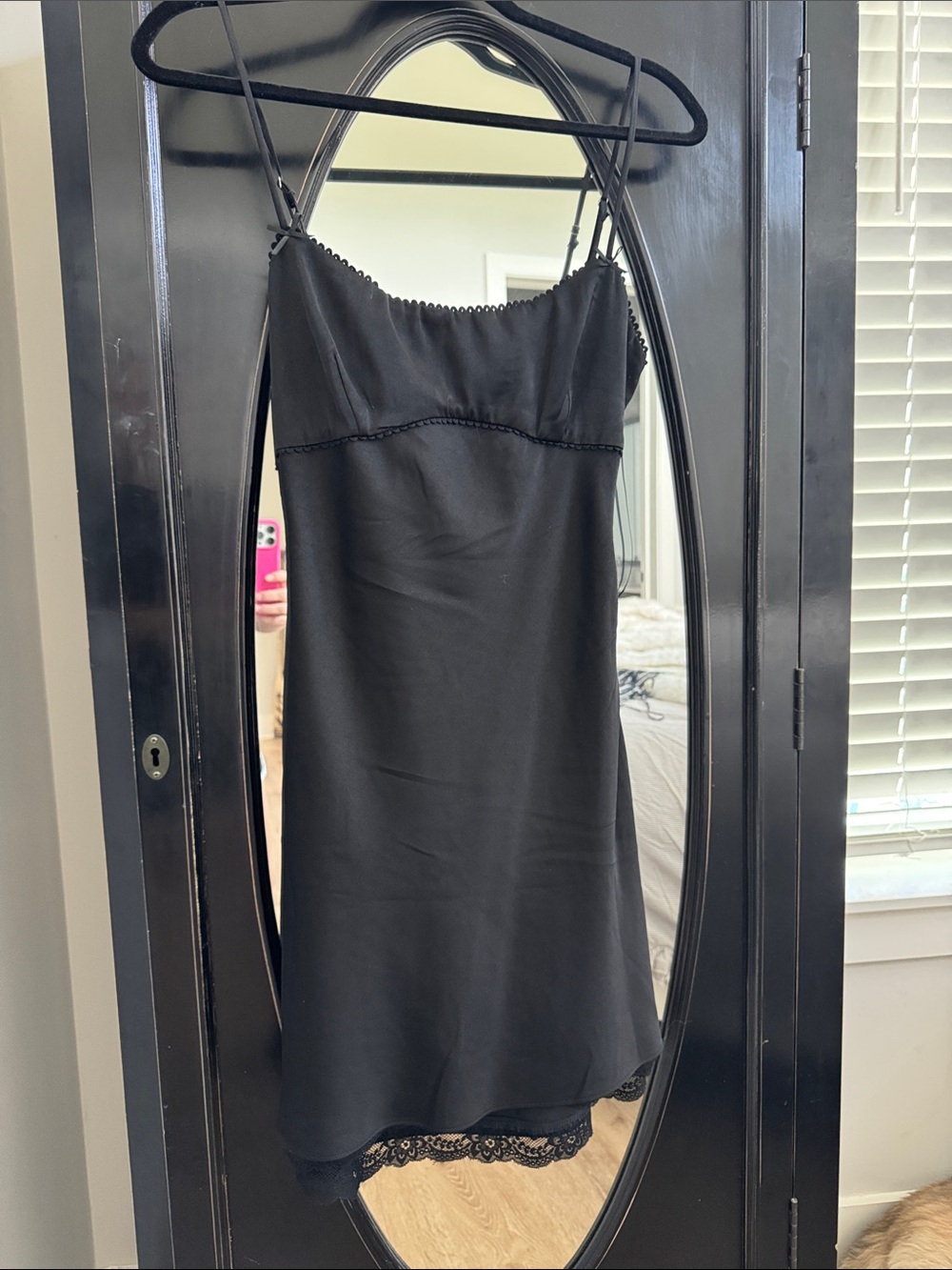 Black A line Slip Dress with Lace Trim
